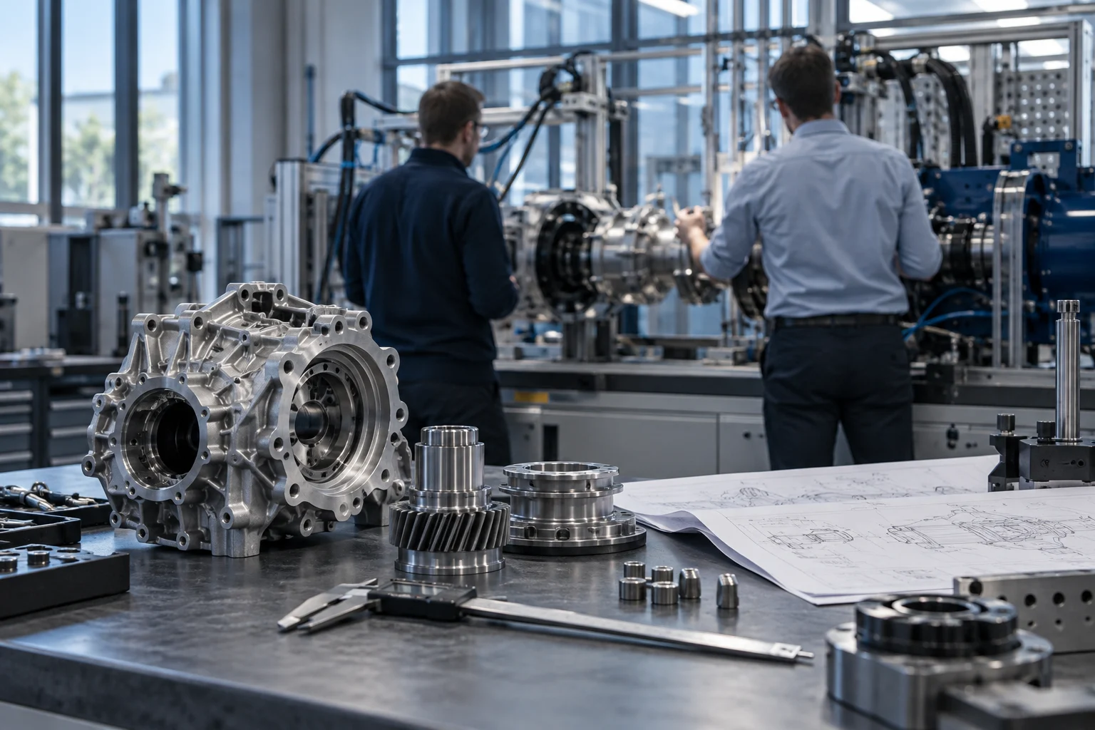 Technische Arbeit an einem industriellen Prüfstand